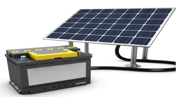Large battery hooked up to a solar panel