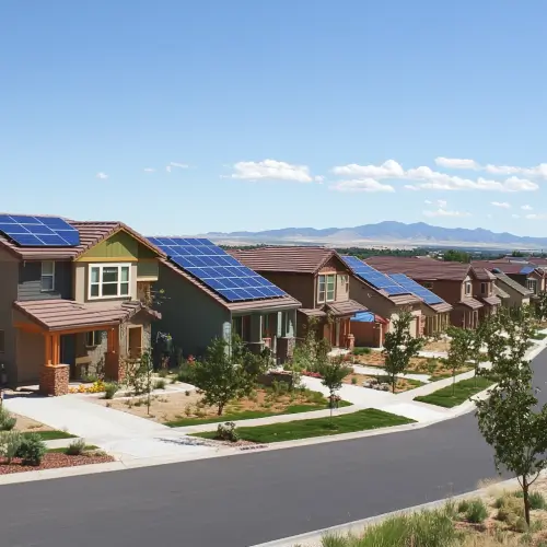 Two - two-story homes in Colorado Springs with small amount of solar panels on roof - solar power colorado springs
